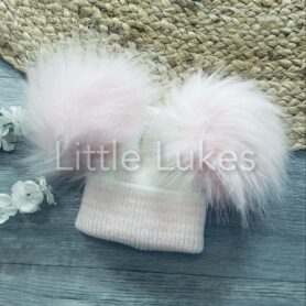 Kleo Kids White and Pink Double Pompom Hat