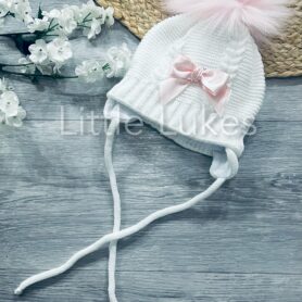 Kleo Kids White Bow Pompom Hat