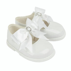 White Diamante Bow Hard Sole Shoes