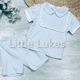 Blue Button Shorts Set
