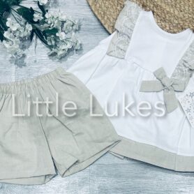 Beige Bow and Frill Shorts Set