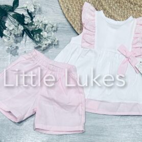Pink Bow and Frill Shorts Set