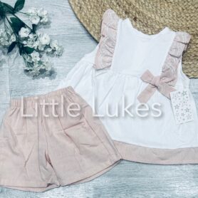 Dusty Pink Bow and Frill Shorts Set