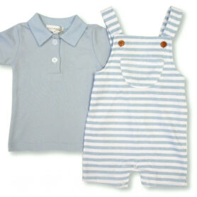 Nursery Time Stripe Dungaree Polo Set