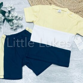 Navy and Yellow Striped Shorts Set