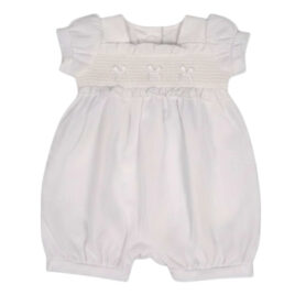My Little Chick White Smocked Bow Romper