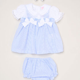Sky Striped Double Bow Dress Set 12815