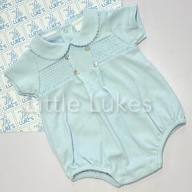 Pex Blue Smocked Cotton Romper