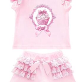 Pink Cupcake Frill Shorts Set