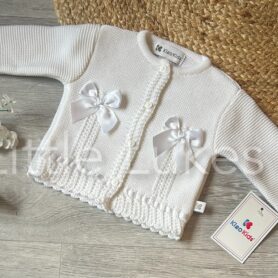 Kleo Kids White Braided Bow Cardigan