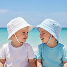 White Bucket Hat with Chin Strap 0193