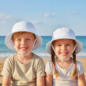 White Bucket Hat With Chin Strap 0193