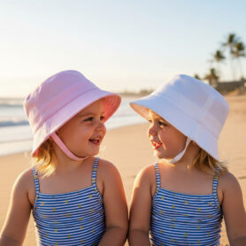 White Bucket Hat With Chin Strap 0242