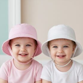 White Bucket Hat With Chin Strap 0241