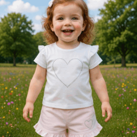 Visara Pink and White Diamanté Hearts Shorts Set