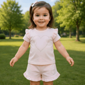 Visara Pink Diamanté Hearts Shorts Set