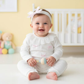 Visara Ivory and Pink Ribbon Bows Two Piece Set