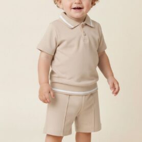 Visara Beige Polo Shorts Set