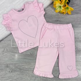 Visara Pink Diamante Heart Leggings Set