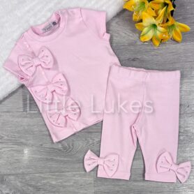 Visara Pink Triple Bow Leggings Set