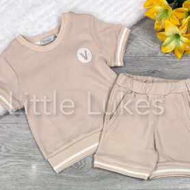 Visara Beige Logo Shorts Set
