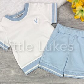 Visara White and Blue Logo Shorts Set