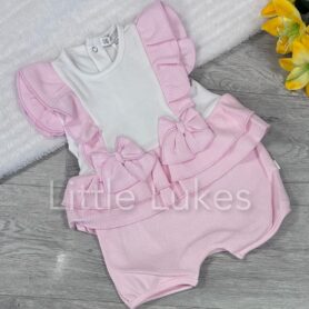 Kleo Kids Pink Bow Frill Dungaree Set