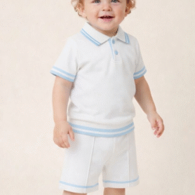 Visara White Polo Shorts Set