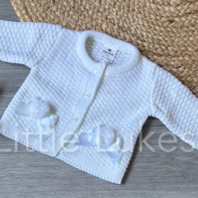 White Pom and Bow Cardigan