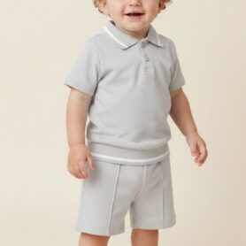 Visara Grey Polo Shorts Set