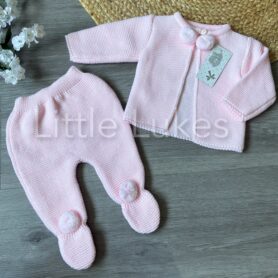 Pink Knitted Pom Two Piece Set