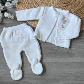White Knitted Pom Two Piece Set