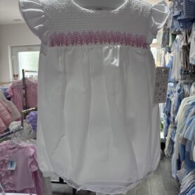 White And Pink Embroidered Romper