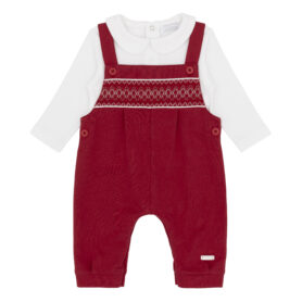Amore Red Smocked Dungaree Set