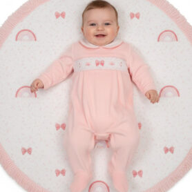 Smocked Pink Velour Bow All In One
