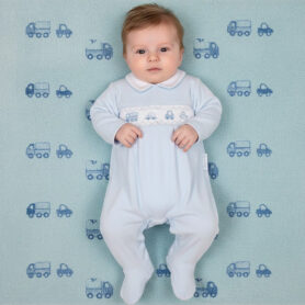 Smocked Sky Velour Cars All In One