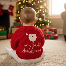 Red My First Christmas Knitted Cardigan