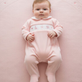 Smocked Pink Velour Rainbow All In One