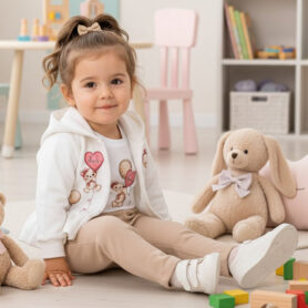 Beige Teddy Heart Three Piece Set