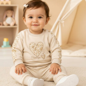 Beige Sequin Heart Two Piece Set