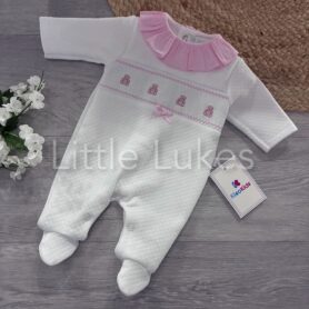 Kleo Kids White and Pink Teddy Frill All In One