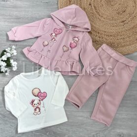 Pink Teddy Heart Three Piece Set