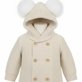Pex Beige Double Breasted Pompom Cardigan