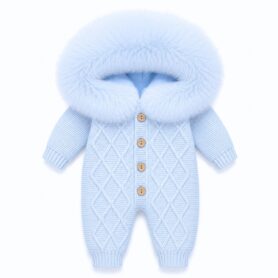 Blue Faux Fur Knitted Pramsuit