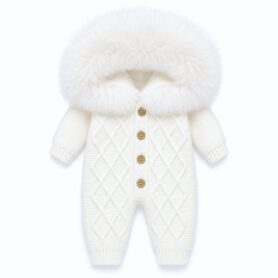 Cream Faux Fur Knitted Pramsuit