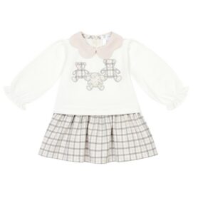 Deolonda Pink and Ivory Checkered Bear Dress