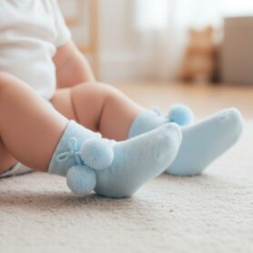 Blue Ankle Pompom Socks