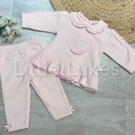 Kleo Kids Pink Diamante Heart Two Piece Set