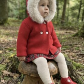 Pex Red Knitted Faux Fur Coat
