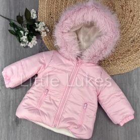Visara Pink Quilted Faux Fur Jacket
